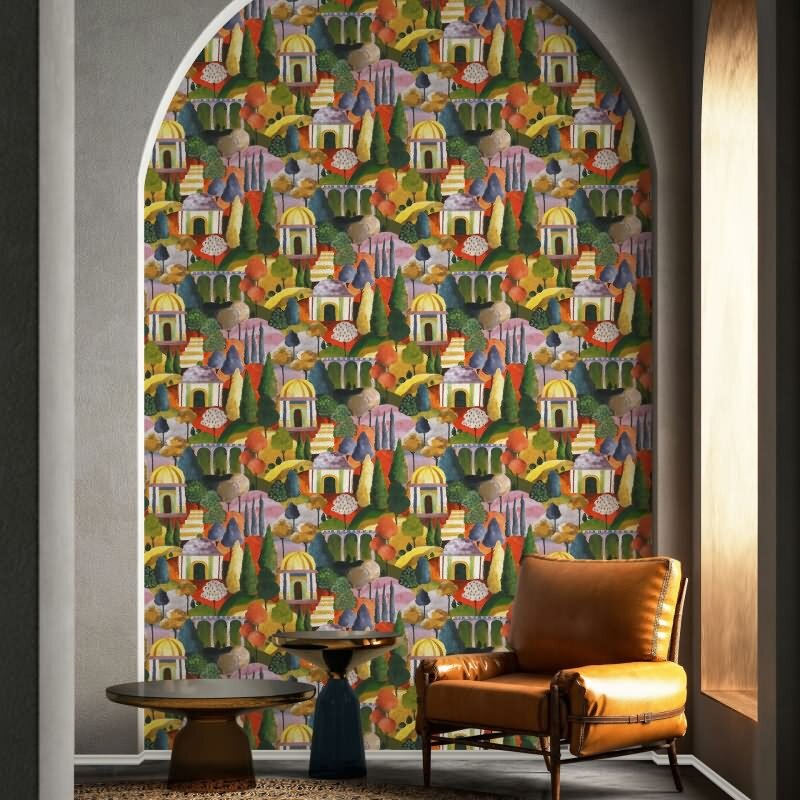 Vliestapete in Bunt Malerische Bäume Grafisch Modern für Wohnzimmer Schlafzimmer Küche (KG-171614)