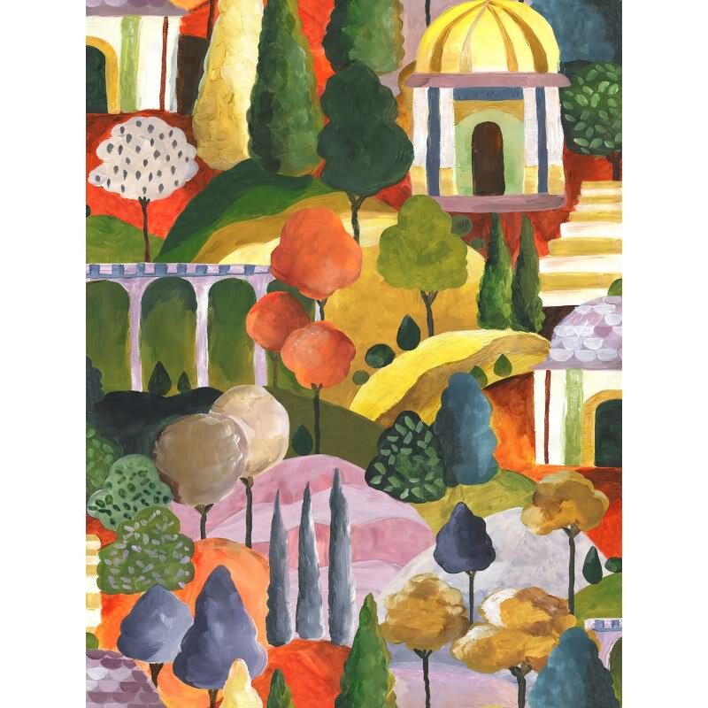 Vliestapete in Bunt Malerische Bäume Grafisch Modern für Wohnzimmer Schlafzimmer Küche (KG-171614)