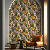 Vliestapete in Bunt Malerische B&auml;ume Grafisch Modern...