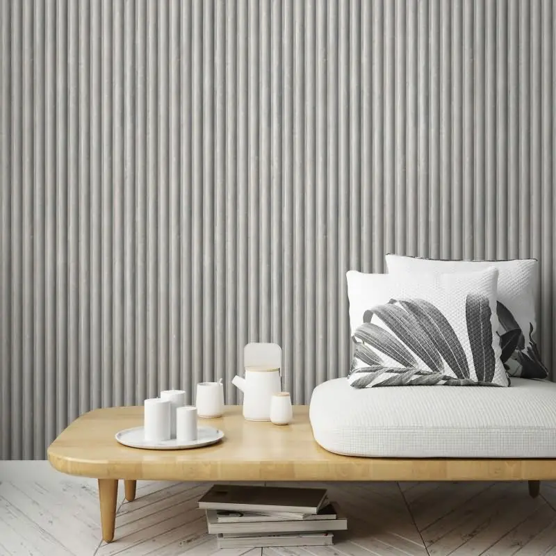 Vliestapete in Grau 3D-Optik Akustikpaneel Optik Holz Streifen Klassisch für Wohnzimmer Schlafzimmer Küche (KG-171619)