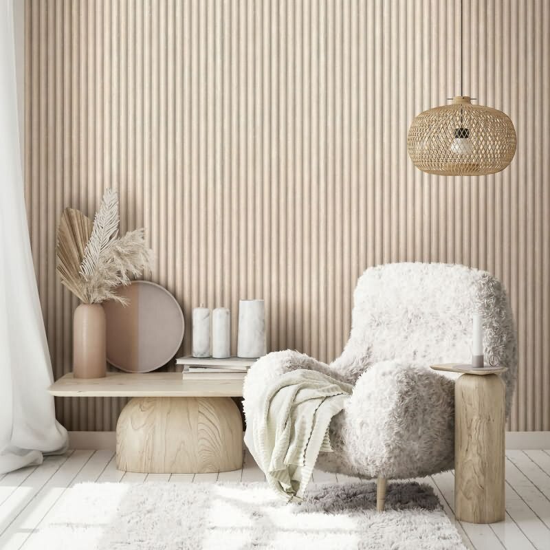 Vliestapete in Grau Beige 3D-Optik Akustikpaneel Optik Holz Streifen Klassisch für Wohnzimmer Schlafzimmer Küche (KG-171620)