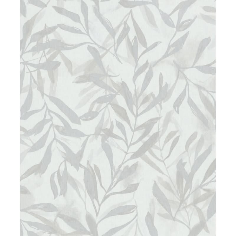 Vliestapete in Weiß Grau Blätter Blattoptik Vintage Floral Natur für Wohnzimmer Schlafzimmer Küche (KG-171623)