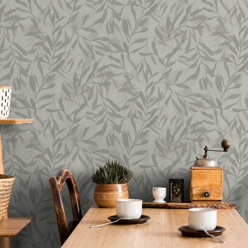 Vliestapete in Beige Grau Blätter Blattoptik Vintage Floral Natur für Wohnzimmer Schlafzimmer Küche (KG-171624)