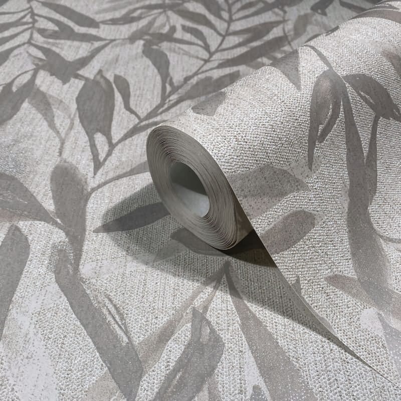 Vliestapete in Beige Grau Blätter Blattoptik Vintage Floral Natur für Wohnzimmer Schlafzimmer Küche (KG-171624)