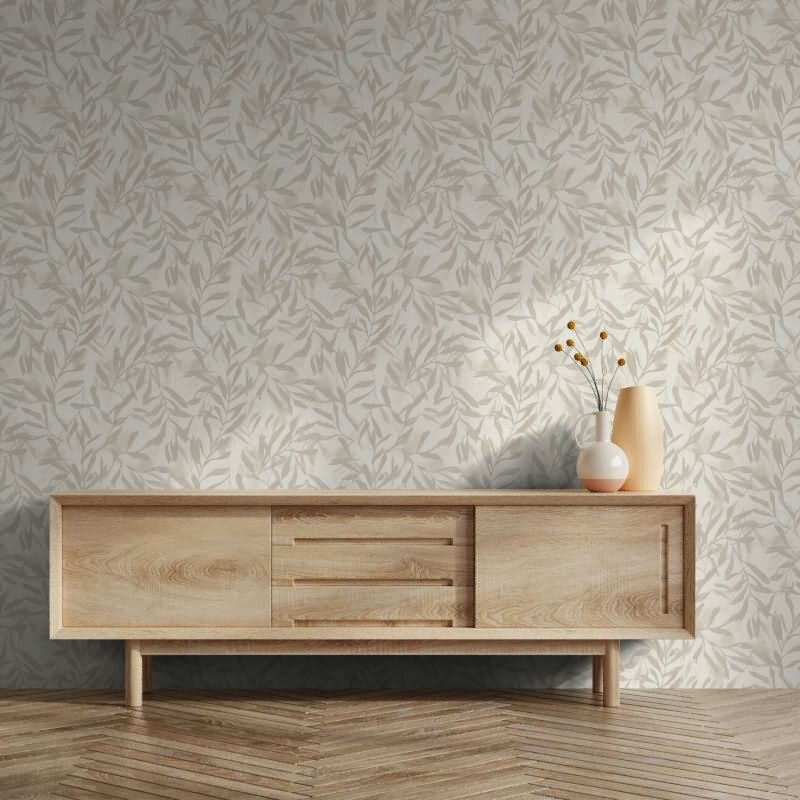 Vliestapete in Beige Blätter Blattoptik Vintage Floral Natur für Wohnzimmer Schlafzimmer Küche (KG-171625)