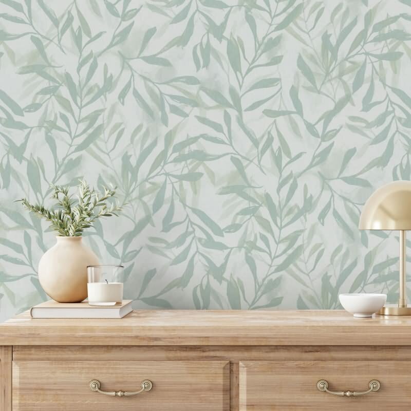 Vliestapete in Weiß Grün Blätter Blattoptik Vintage Floral Natur für Wohnzimmer Schlafzimmer Küche (KG-171626)