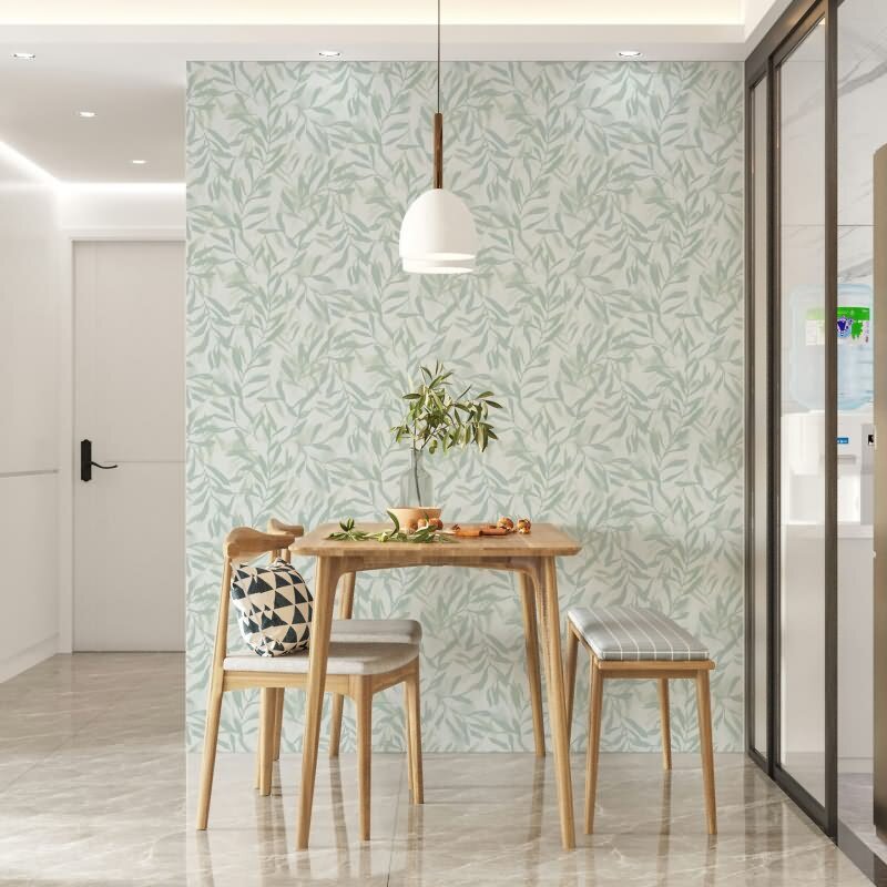 Vliestapete in Weiß Grün Blätter Blattoptik Vintage Floral Natur für Wohnzimmer Schlafzimmer Küche (KG-171626)