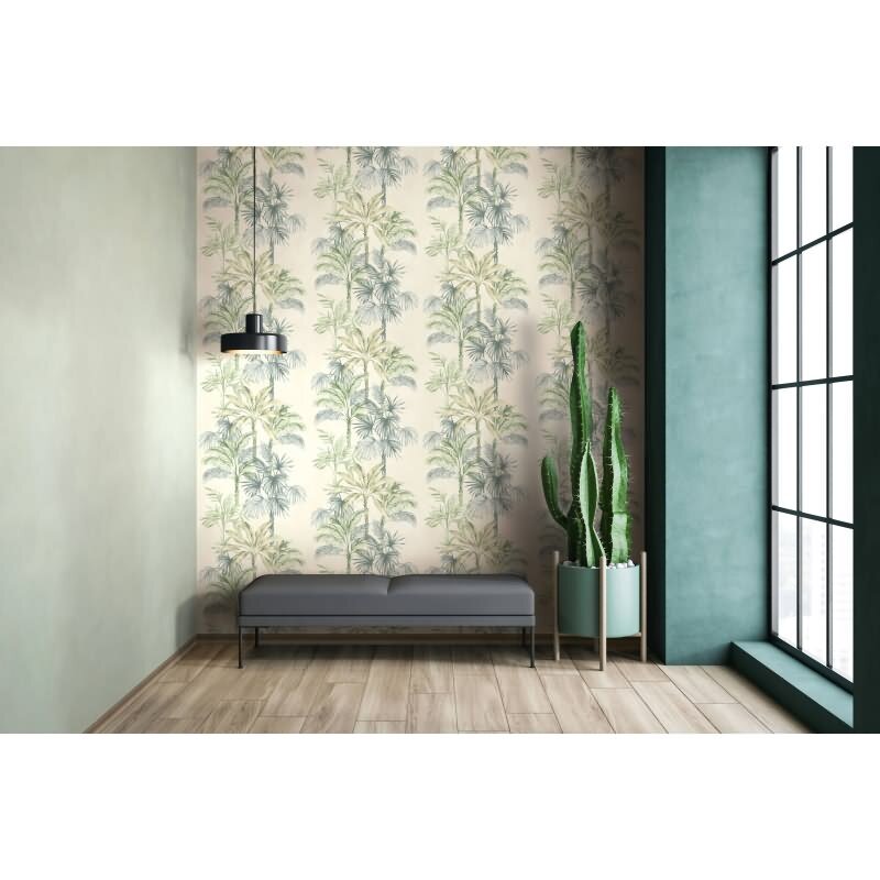 Vliestapete in Beige Grün Bäume Blätter Dschungel Floral Natur für Wohnzimmer Schlafzimmer Küche (KG-171640)