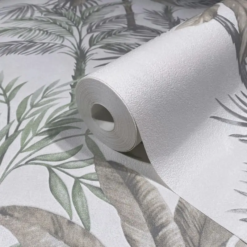 Vliestapete in Grau Grün Bäume Blätter Dschungel Floral Natur für Wohnzimmer Schlafzimmer Küche (KG-171641)