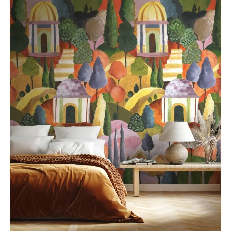 Fototapete in Bunt 3D-Optik Akustikpaneel Optik Holz Grafisch Modern für Wohnzimmer Schlafzimmer Küche (KG-171648)