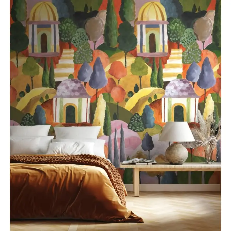 Fototapete in Bunt 3D-Optik Akustikpaneel Optik Holz Grafisch Modern für Wohnzimmer Schlafzimmer Küche (KG-171648)