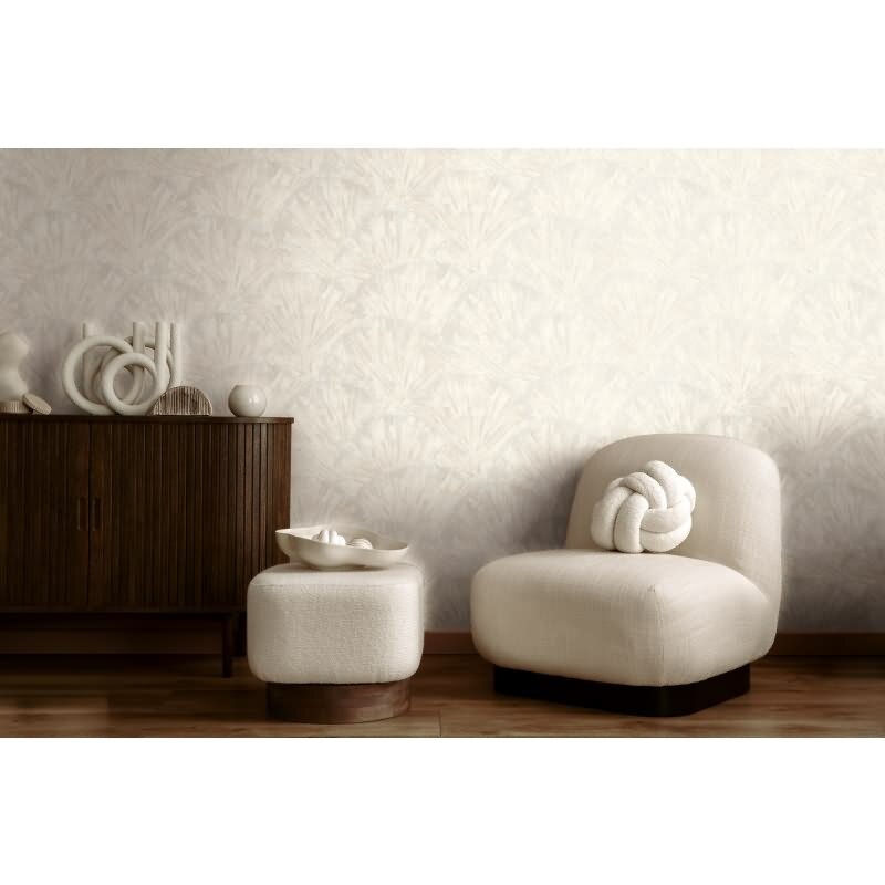 Struktur-Tapete mit 3D Fächermuster Weiß Hellgrau Vliestapete (KG-171768)