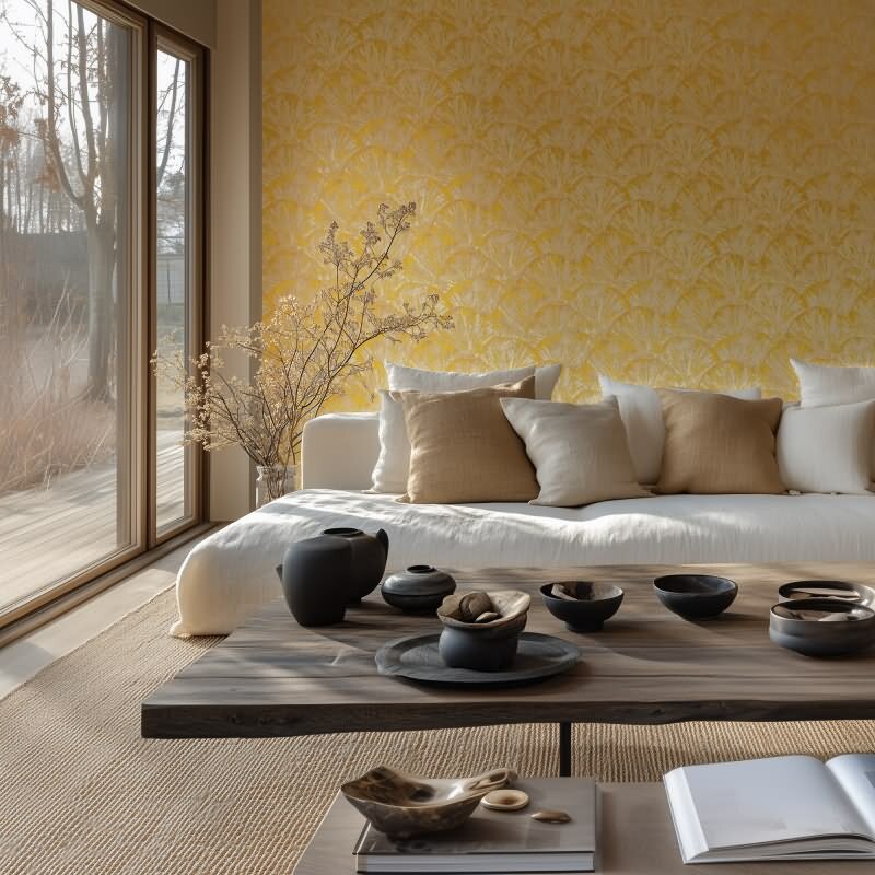 3D-Tapete mit Fächermuster Gelb Beige Struktur-Vliestapete (KG-171769)