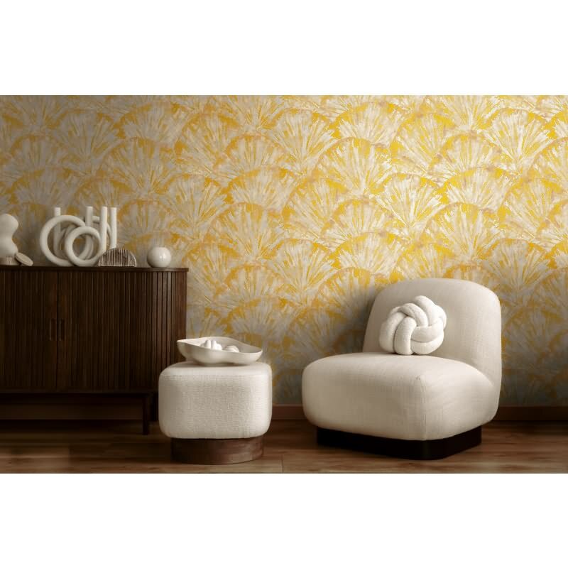 3D-Tapete mit Fächermuster Gelb Beige Struktur-Vliestapete (KG-171769)
