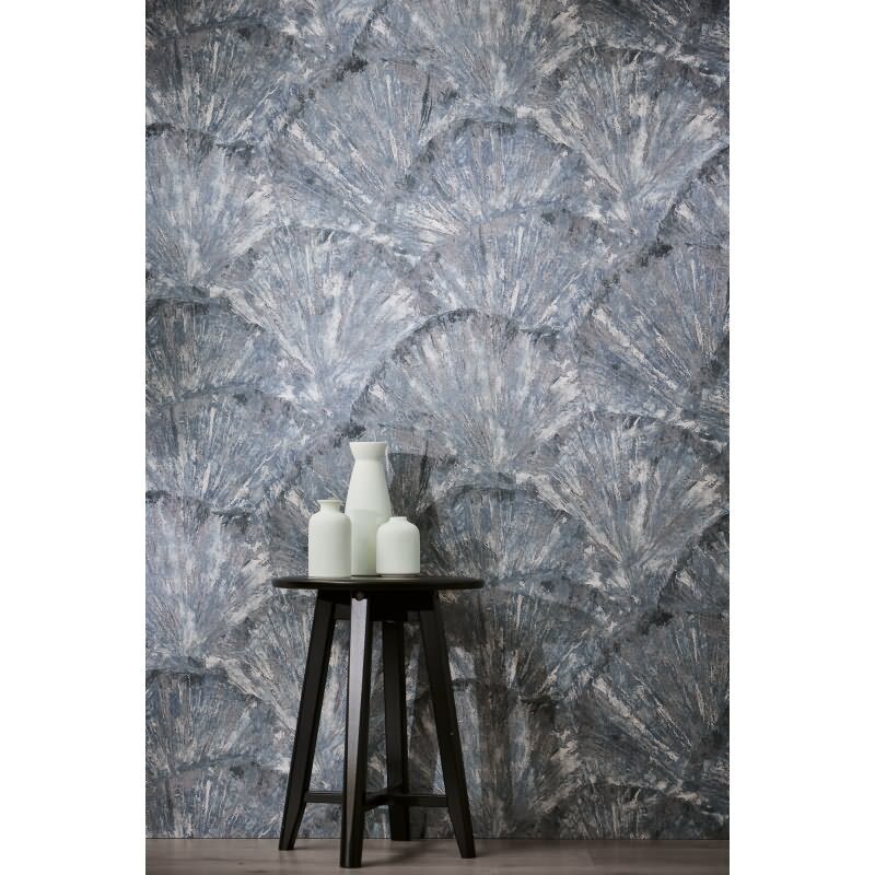 Fächer-Tapete Blau Braun Grau Strukturierte 3D-Vliestapete (KG-171770)