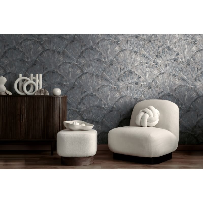 Fächer-Tapete Blau Braun Grau Strukturierte 3D-Vliestapete (KG-171770)