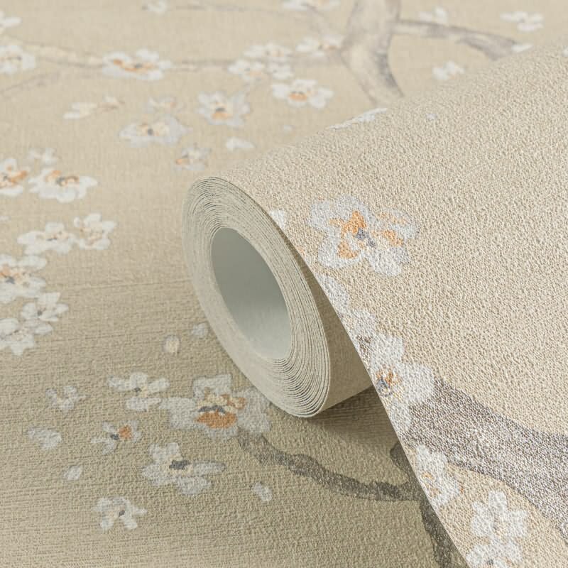 Kirschblüten Muster-Tapete Beige Weiß florale Vliestapete Vintage (KG-171772)