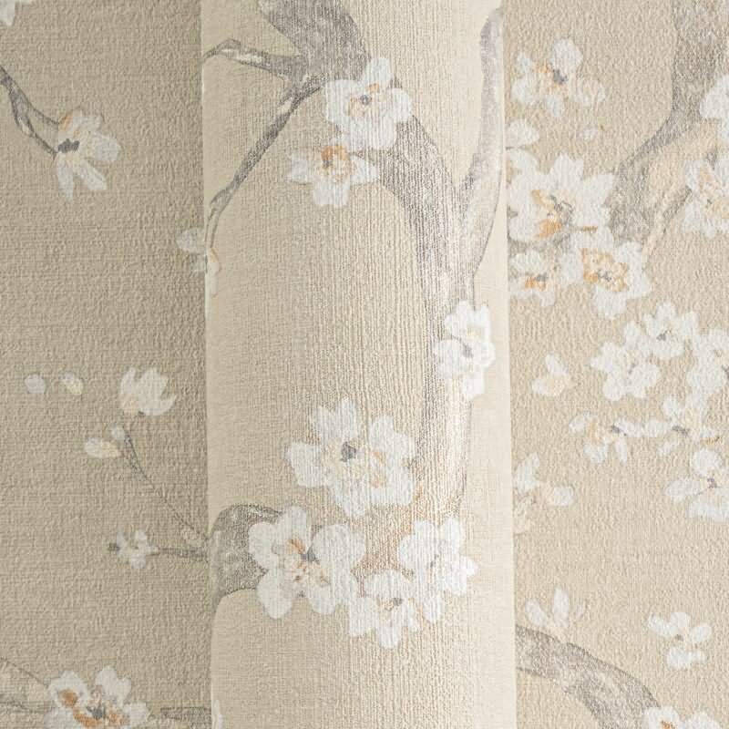 Kirschblüten Muster-Tapete Beige Weiß florale Vliestapete Vintage (KG-171772)