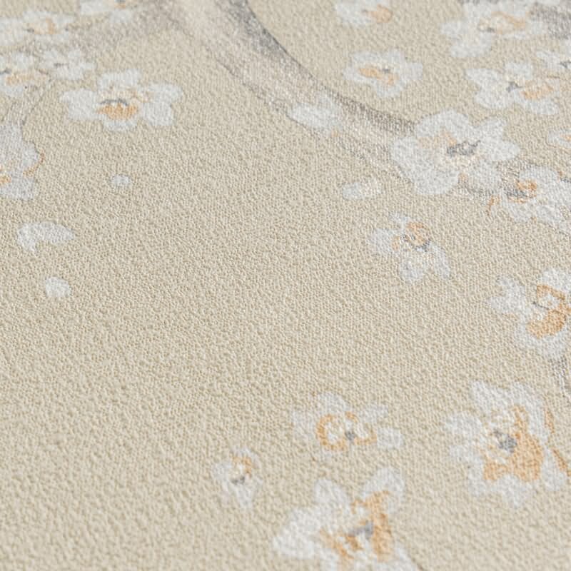 Kirschblüten Muster-Tapete Beige Weiß florale Vliestapete Vintage (KG-171772)