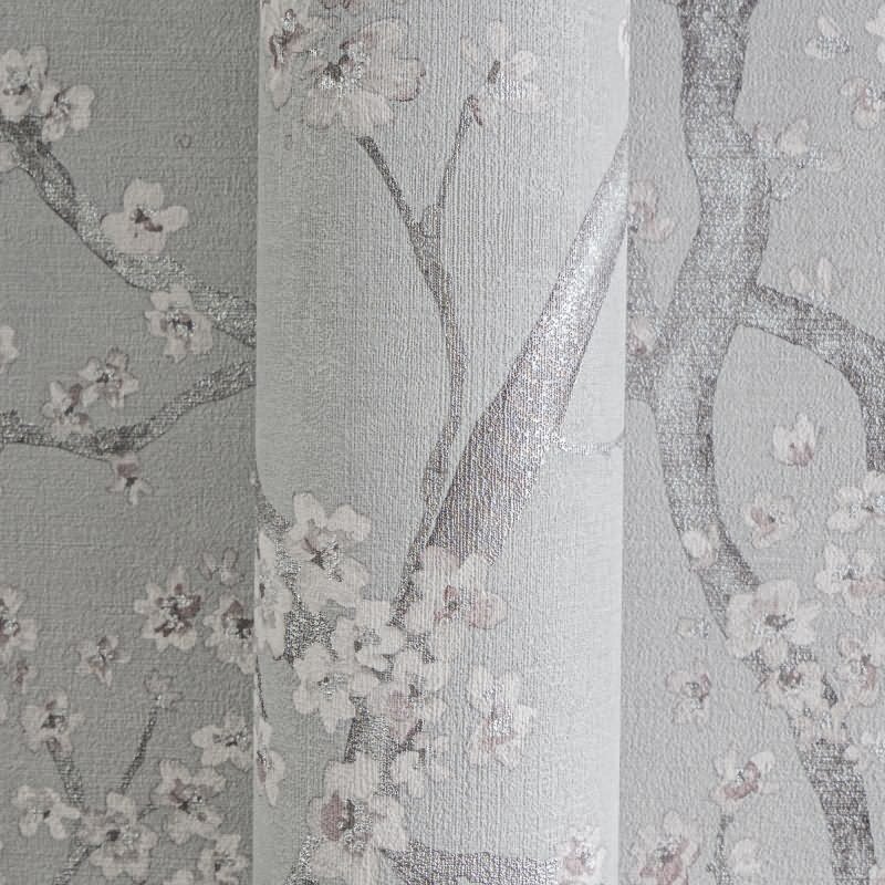 Vintage-Tapete Kirschblüten Vliestapete floral Vintage Grau Weiß Rosa (KG-171773)