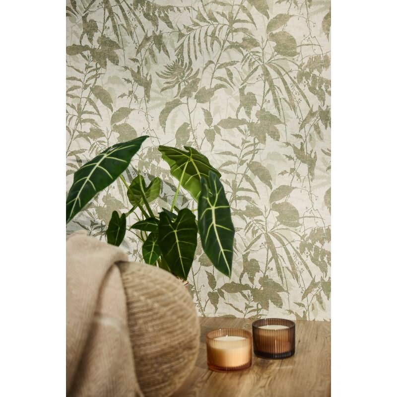 Botanik Tapete Grün Gold Metallic Blättermuster Vliestapete Dschungel (KG-171776)