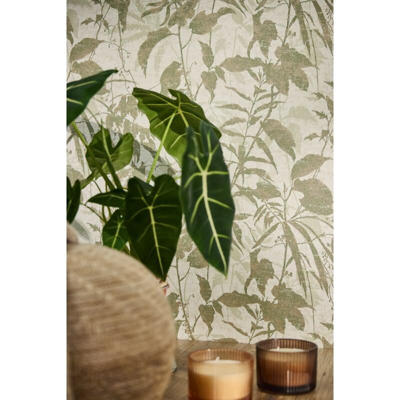 Botanik Tapete Grün Gold Metallic Blättermuster Vliestapete Dschungel (KG-171776)