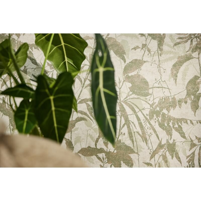 Botanik Tapete Grün Gold Metallic Blättermuster Vliestapete Dschungel (KG-171776)