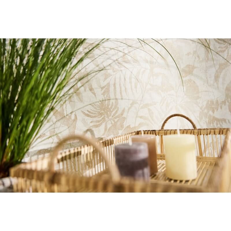Blätter Tapete Beige Weiß Gold Metallic Pflanzen Vliestapete Dschungel (KG-171777)