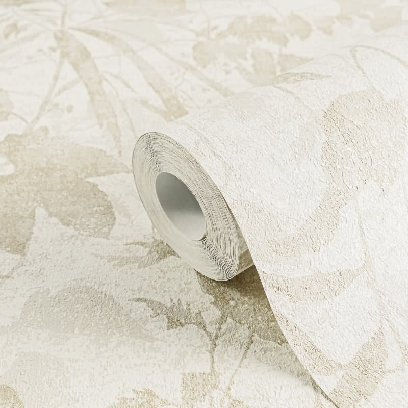 Blätter Tapete Beige Weiß Gold Metallic Pflanzen Vliestapete Dschungel (KG-171777)