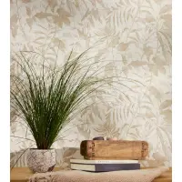 Bl&auml;tter Tapete Beige Wei&szlig; Gold Metallic...