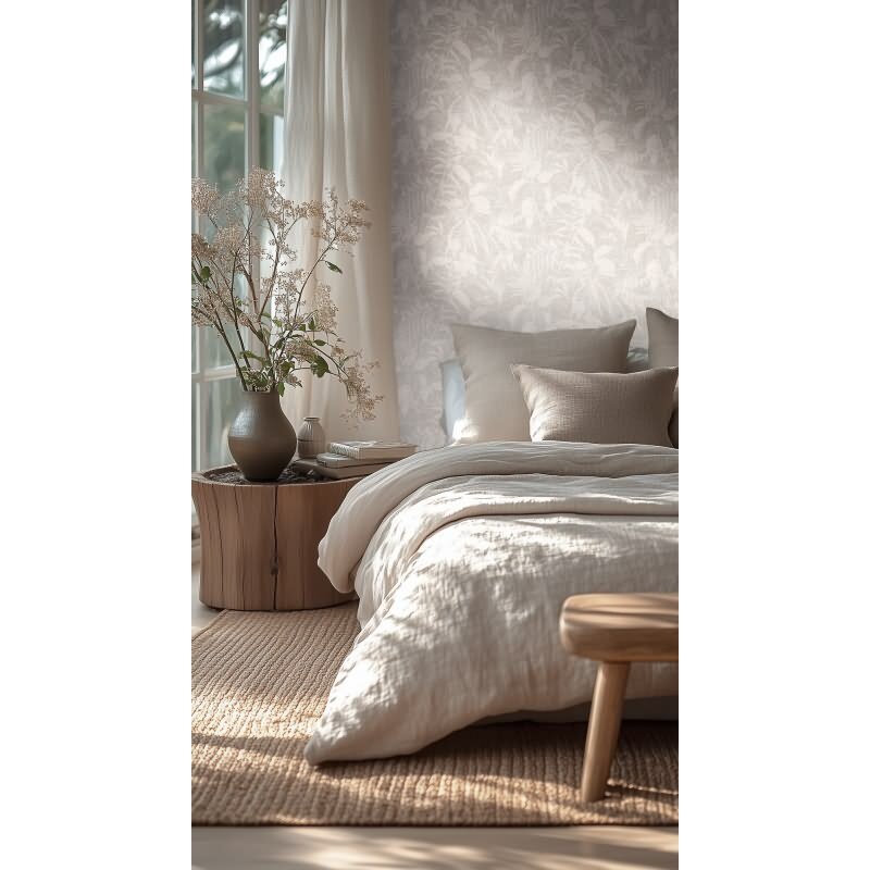 Dschungel Tapete Grau Weiß Pflanzen Blätter Natur Vliestapete (KG-171778)