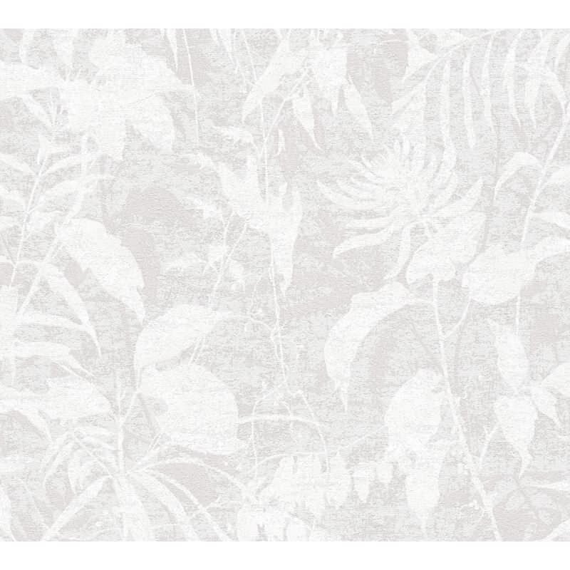 Dschungel Tapete Grau Weiß Pflanzen Blätter Natur Vliestapete (KG-171778)