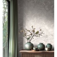 Dschungel Tapete Grau Wei&szlig; Pflanzen Bl&auml;tter...