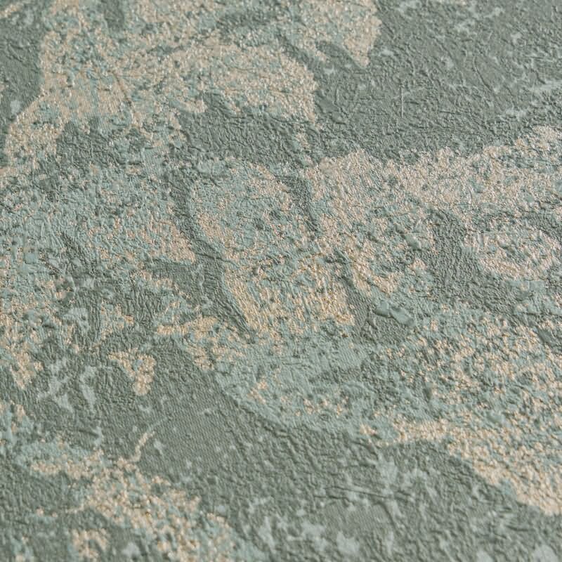 Dschungel Tapete Blau Grün Gold Metallic Pflanzen Blätter Vliestapete (KG-171780)