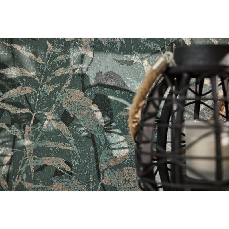 Dschungel Tapete Blau Grün Gold Metallic Pflanzen Blätter Vliestapete (KG-171780)