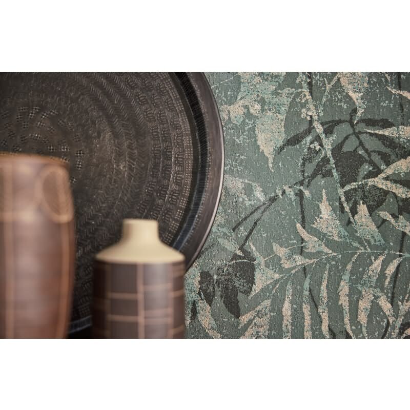 Dschungel Tapete Blau Grün Gold Metallic Pflanzen Blätter Vliestapete (KG-171780)