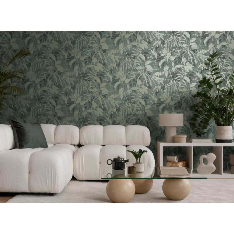 Dschungel Tapete Blau Grün Gold Metallic Pflanzen Blätter Vliestapete (KG-171780)