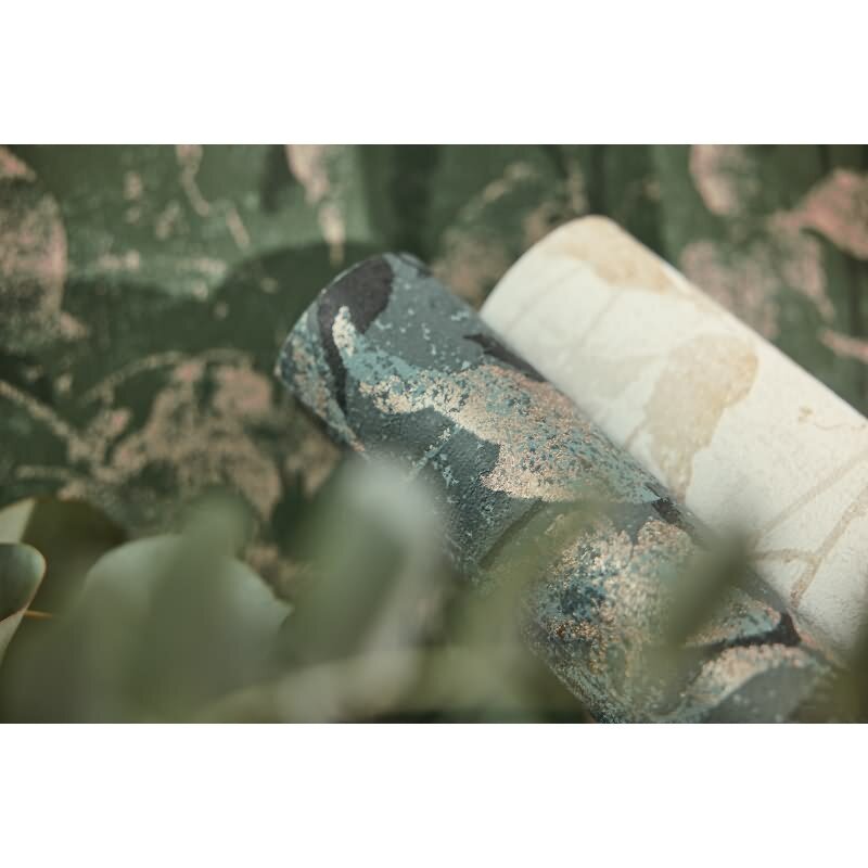 Dschungel Tapete Blau Grün Gold Metallic Pflanzen Blätter Vliestapete (KG-171780)