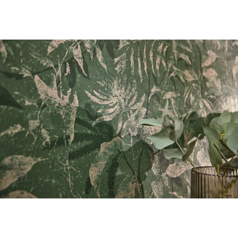 Dschungel Tapete Dunkelgrün Gold Metallic Pflanzendesign Blätter Vliestapete (KG-171781)