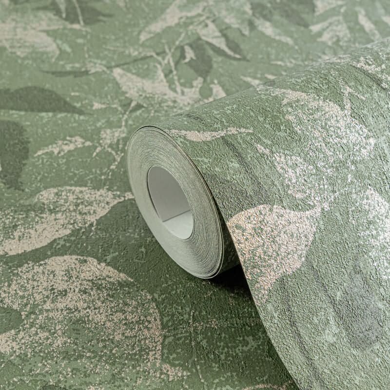 Dschungel Tapete Dunkelgrün Gold Metallic Pflanzendesign Blätter Vliestapete (KG-171781)