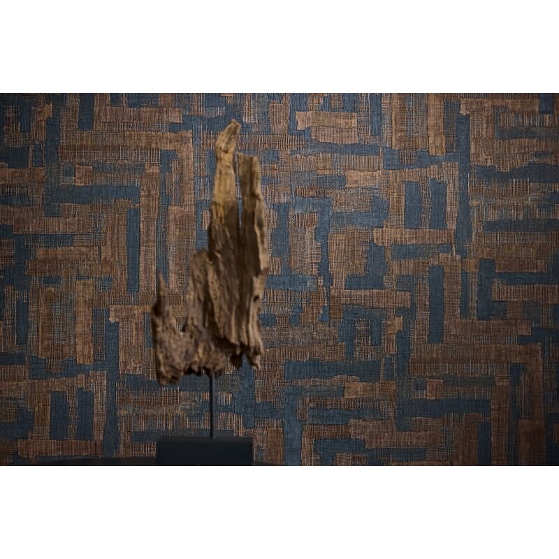 Strukturtapete mit Stoffoptik Braun Dunkelblau Muster-Vliestapete (KG-171784)