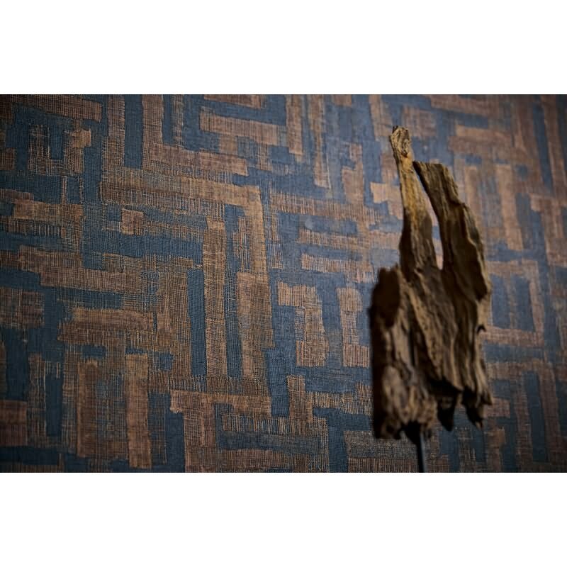 Strukturtapete mit Stoffoptik Braun Dunkelblau Muster-Vliestapete (KG-171784)