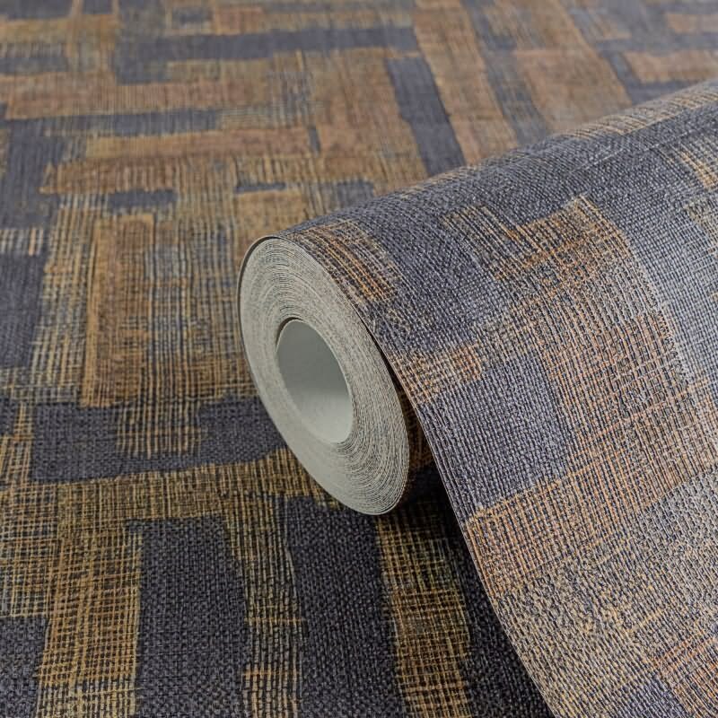 Strukturtapete mit Stoffoptik Braun Dunkelblau Muster-Vliestapete (KG-171784)