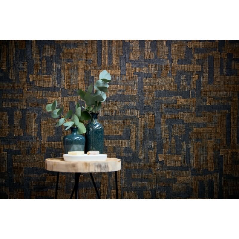 Stoffoptik Muster-Tapete mit Leinenstruktur Braun Grau Vliestapete Vintage (KG-171785)