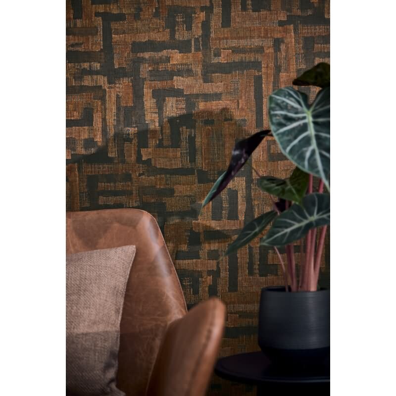 Vintage Strukturtapete mit Leinen Optik Braun Schwarz Vliestapete Stoffoptik (KG-171787)