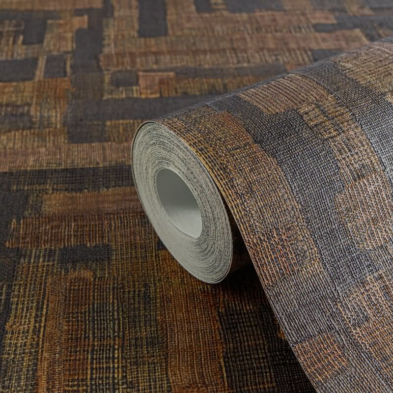 Vintage Strukturtapete mit Leinen Optik Braun Schwarz Vliestapete Stoffoptik (KG-171787)