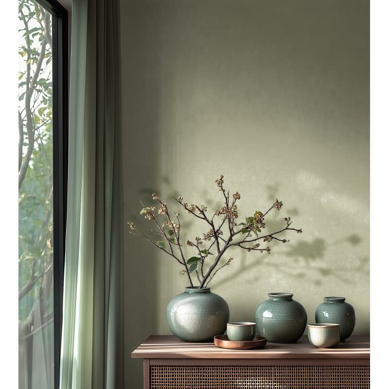 Tapete in Putzoptik Hellgrün Einfarbige Uni Vliestapete (KG-171788)