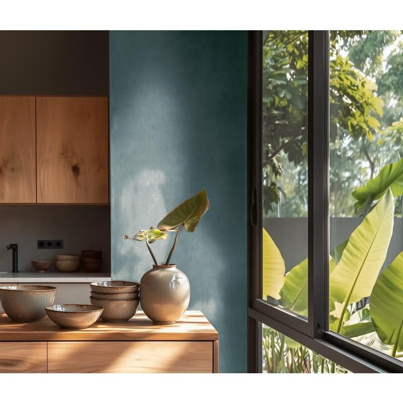 Unitapete in Putzoptik Blau Einfarbige Vlies-Tapete (KG-171789)