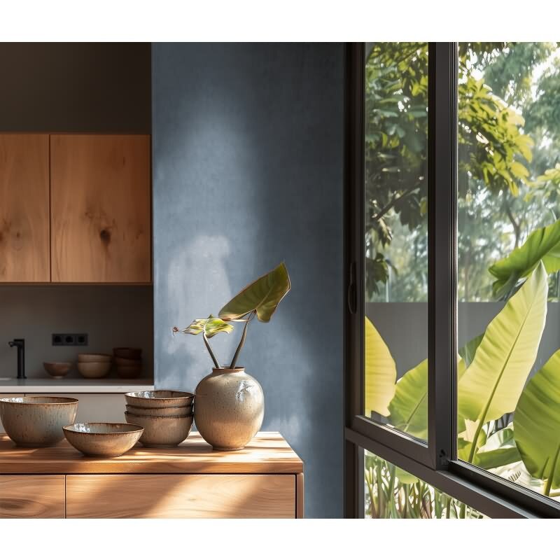 Tapete mit Putzoptik Blau Vintage Vliestapete einfarbig (KG-171791)