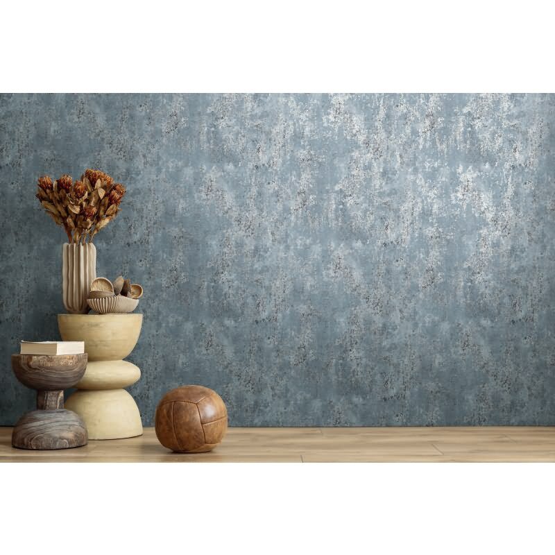 Vliestapete in Betonoptik Blau Grau Metallic Putzstruktur Tapete Vintage (KG-171795)